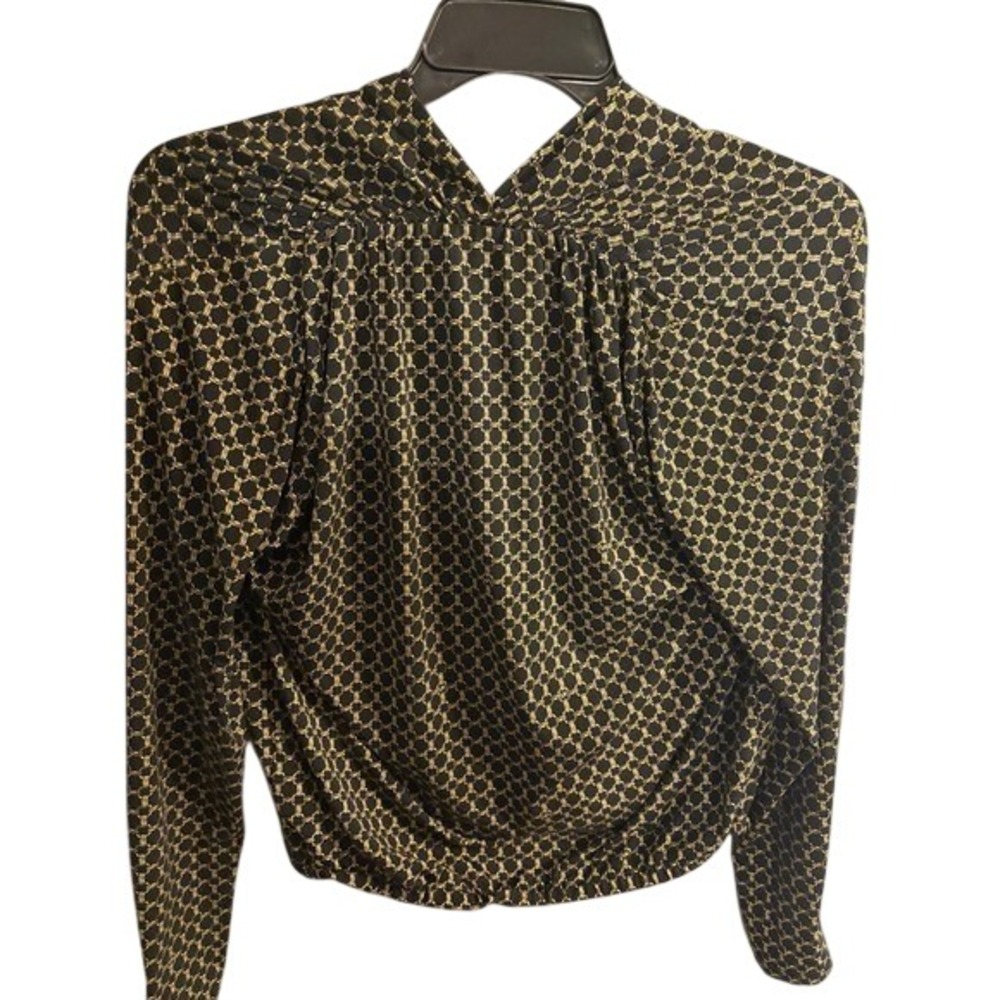Michael By Michael Kors Gold Chain Print Wrap Blouse S Sophisticated Workleisure - Picture 4 of 4